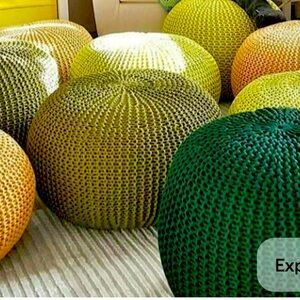 Set of 3  NEW Knitted Poufs Olive, Light Gray  and Cream!